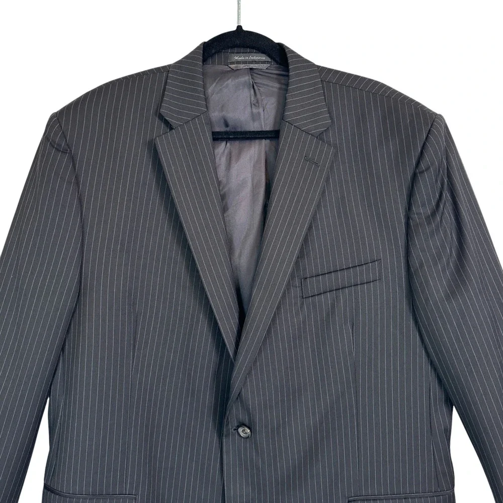 Lauren‎ Ralph Lauren Suit Jacket Blazer 46R 100% Wool Pinstripe Charcoal Gray